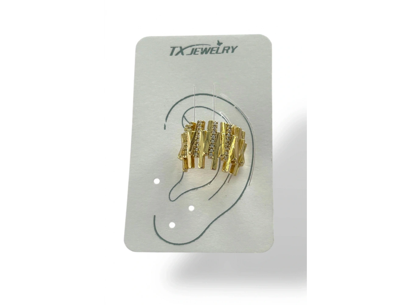 Altın Renk Taş Detaylı 14K Altın Kaplama TX Ear Cuff (Tek)