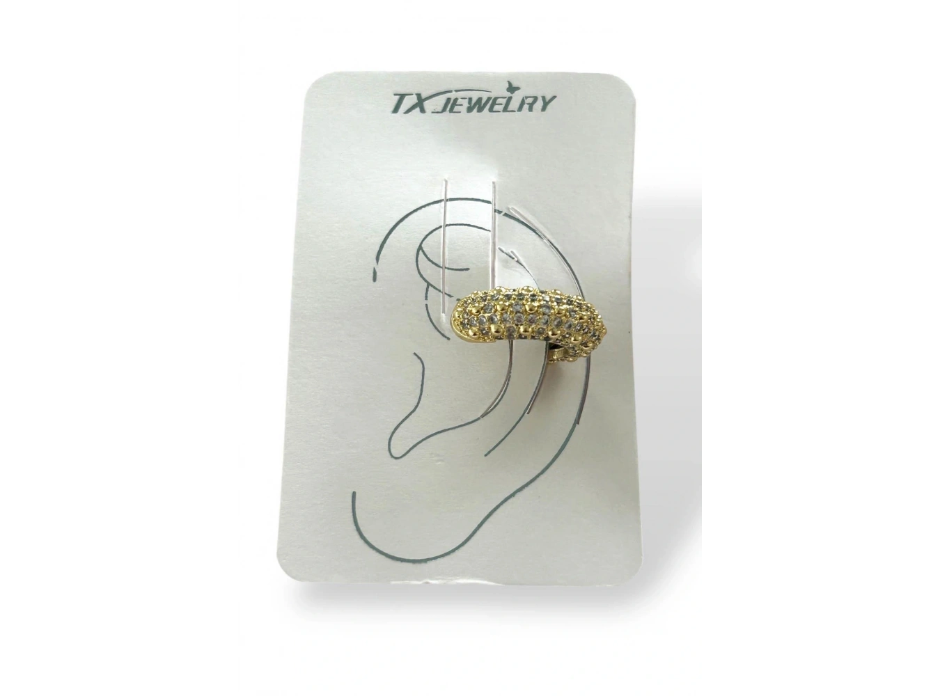 Altın Renk Taş Detaylı 14K Altın Kaplama TX Ear Cuff (Tek)