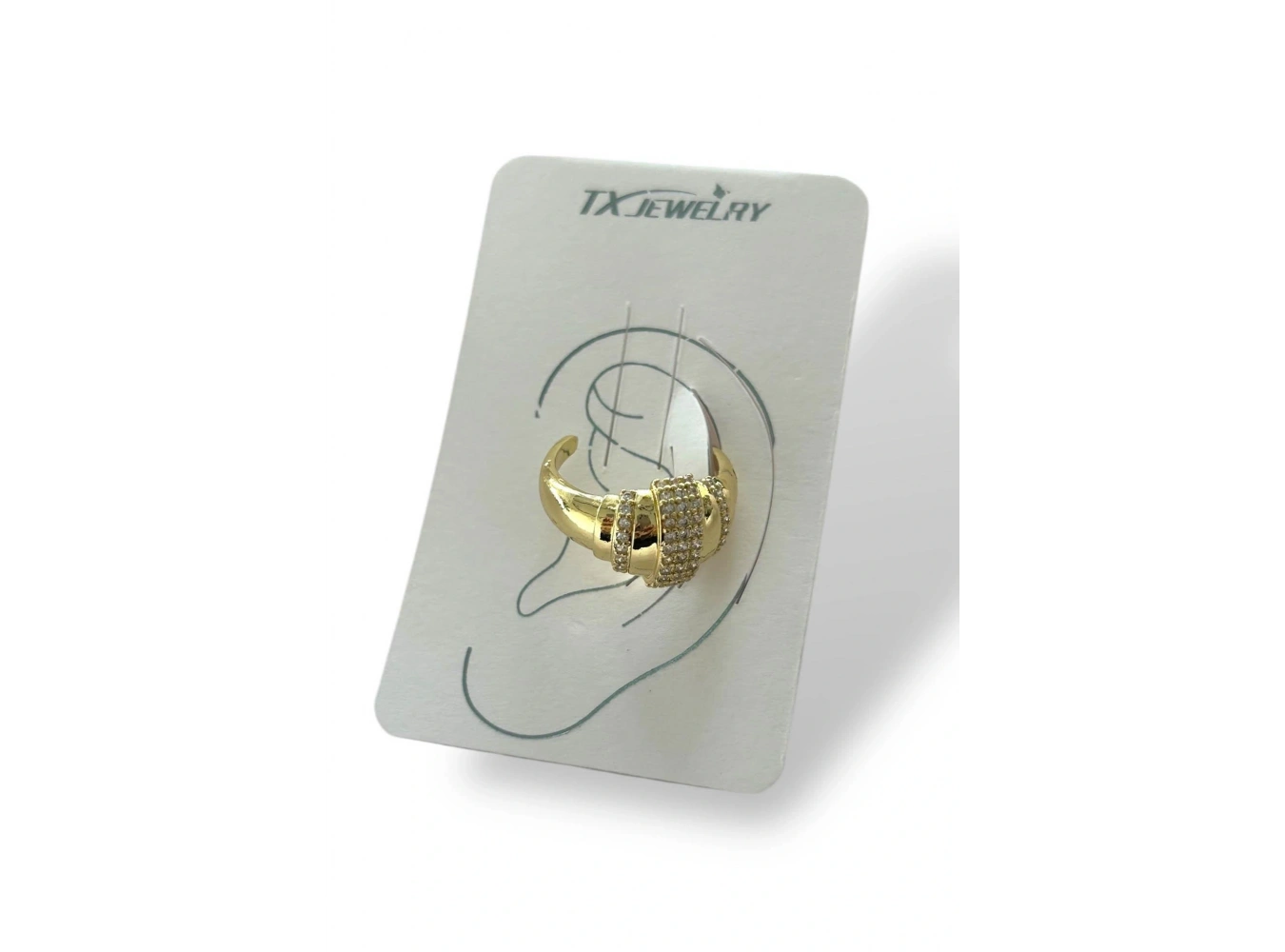 Altın Renk Taş Detaylı 14K Altın Kaplama TX Ear Cuff (Tek)