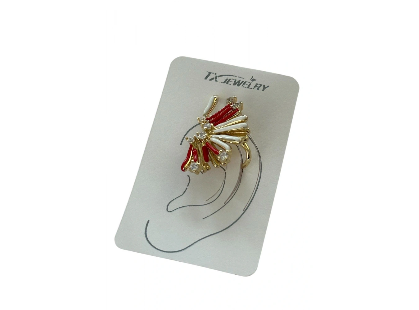 Altın Renk Taş Detaylı 14K Altın Kaplama TX Ear Cuff (Tek)