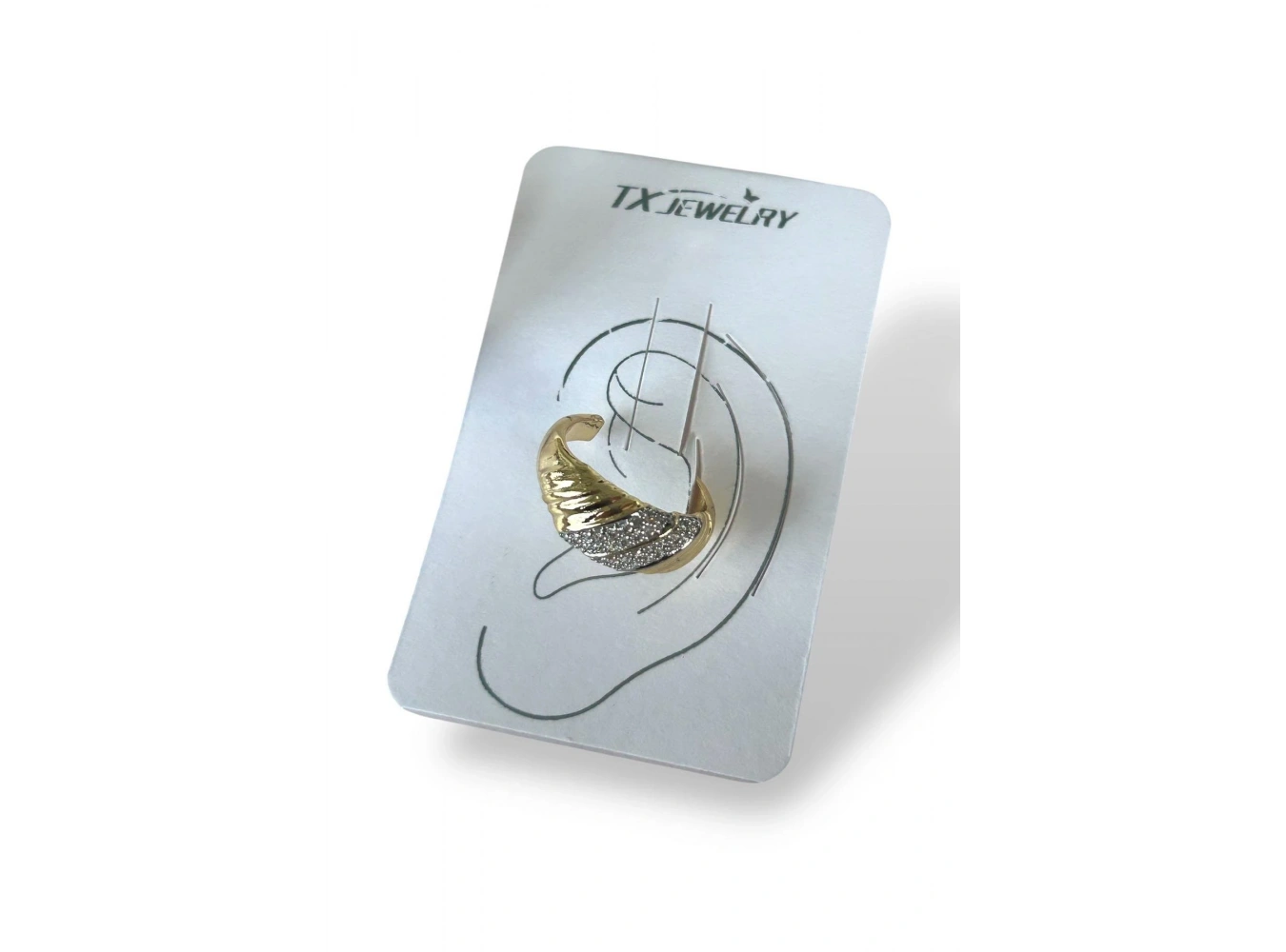 Altın Renk Taş Detaylı 14K Altın Kaplama TX Ear Cuff (Tek)