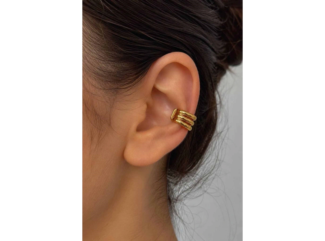 Altın Renk Taş Detaylı 14K Altın Kaplama TX Ear Cuff (Tek)