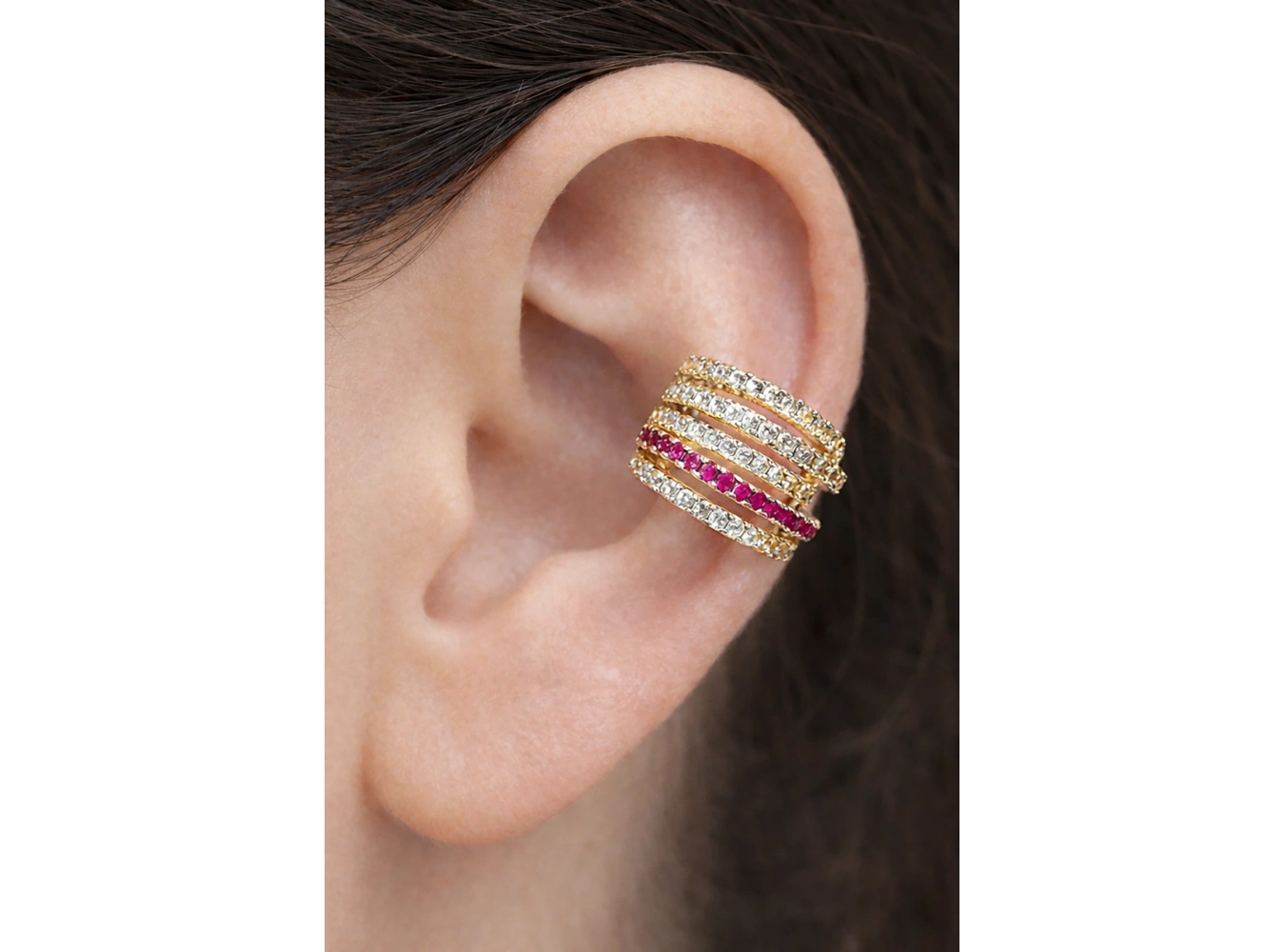 Altın Renk Taş Detaylı 14K Altın Kaplama TX Ear Cuff (Tek)