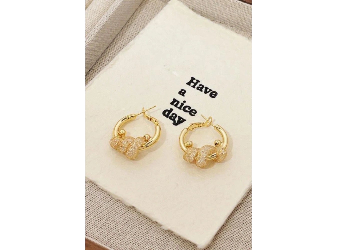 Altın Renk Taş Detaylı 14K Altın Kaplama TX Halka Küpe (Çift)