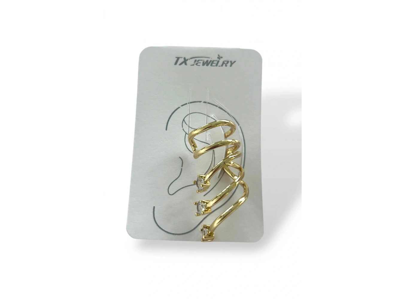 Altın Renk Taş Detaylı 14K Altın Kaplama TX Kulak Akseusarı (Tek)