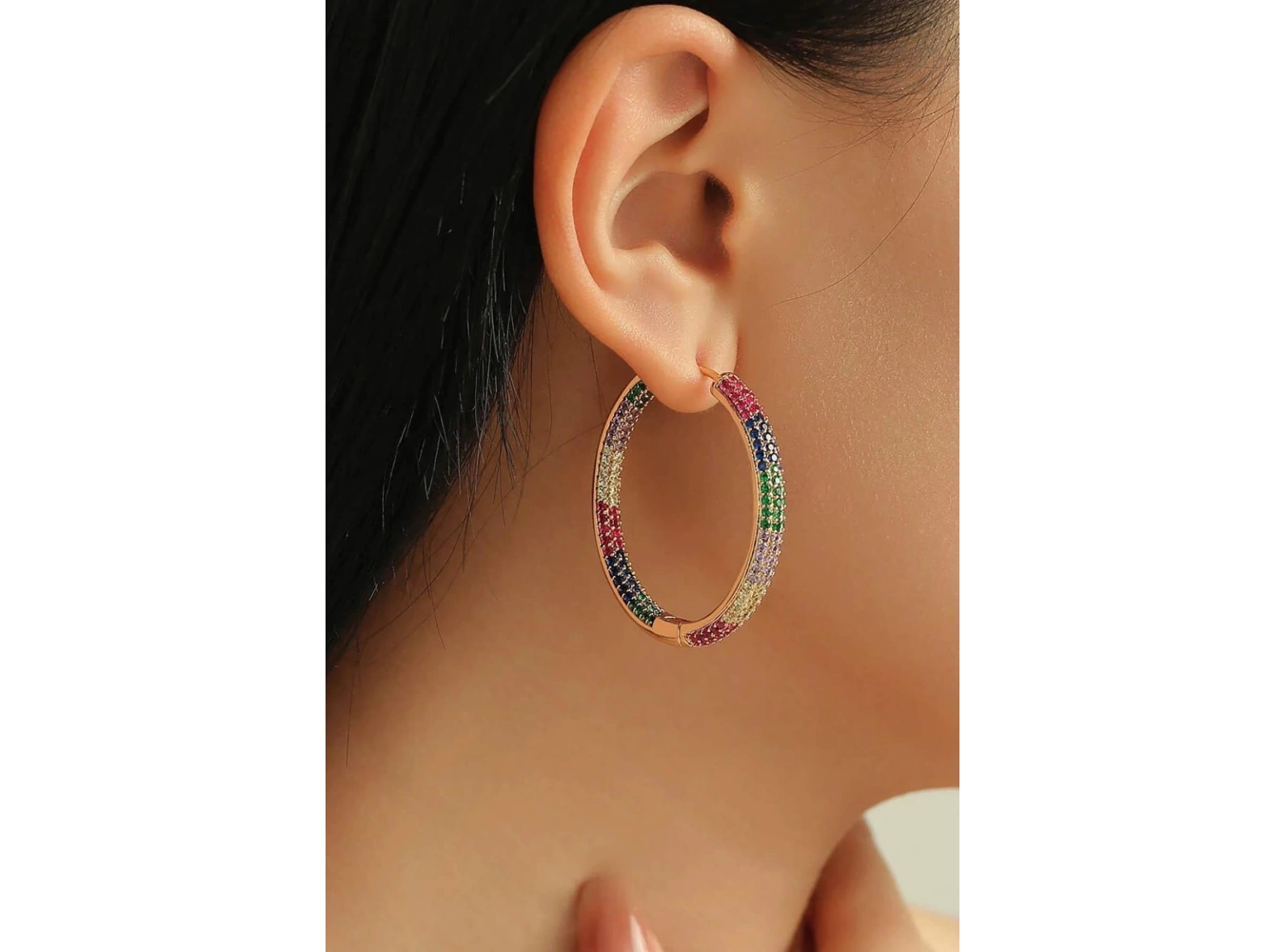 Altın Renk Taş Detaylı 14K Altın Kaplama TX Küpe (Çift)