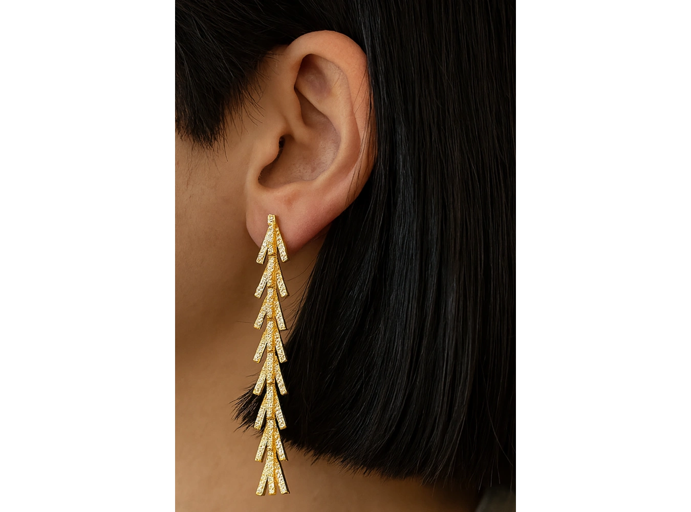 Altın Renk Taş Detaylı 14K Altın Kaplama TX Küpe (Çift)