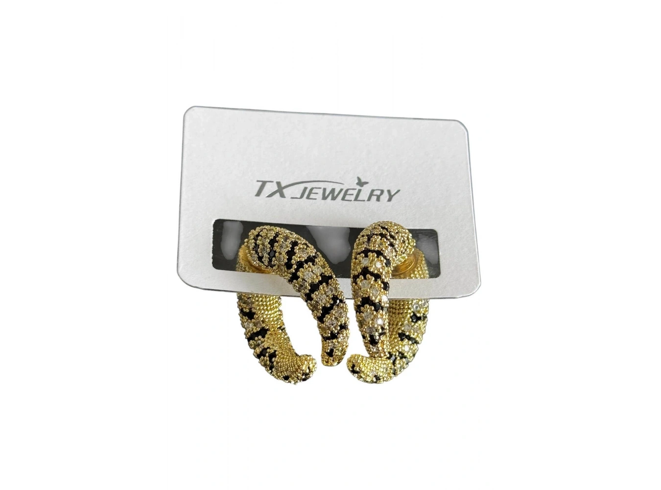 Altın Renk Taş Detaylı 14K Altın Kaplama TX Küpe (Çift)