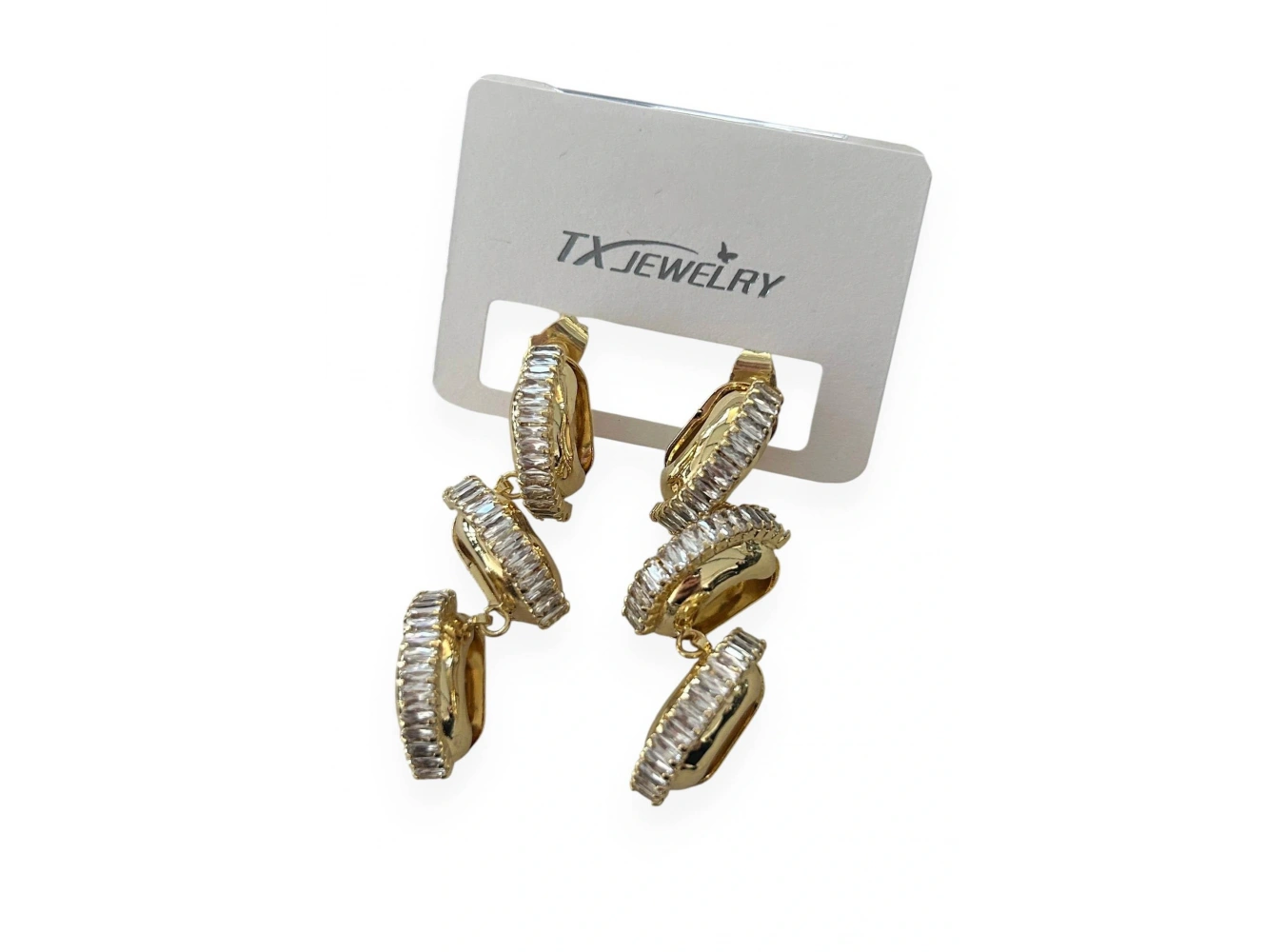 Altın Renk Taş Detaylı 14K Altın Kaplama TX Küpe (Çift)