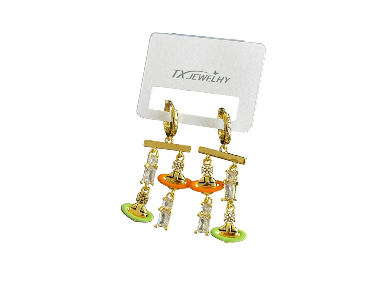 Altın Renk Taş Detaylı 14K Altın Kaplama TX Küpe (Çift)