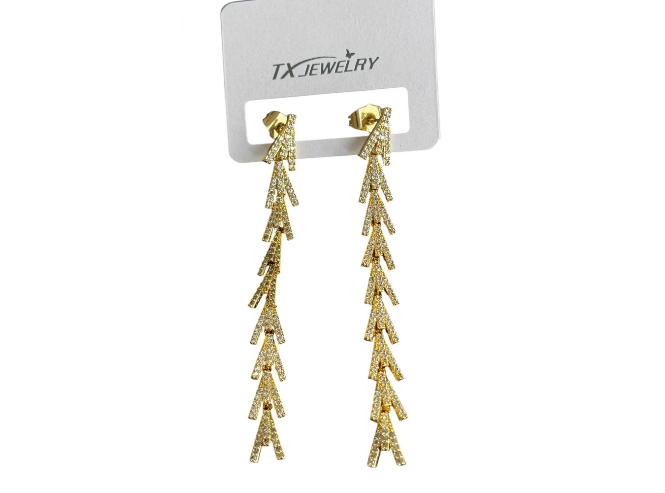 Altın Renk Taş Detaylı 14K Altın Kaplama TX Küpe (Çift)