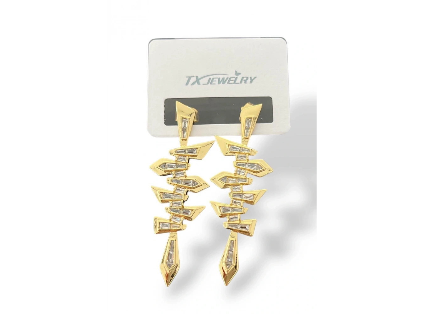 Altın Renk Taş Detaylı 14K Altın Kaplama TX Küpe (Çift)