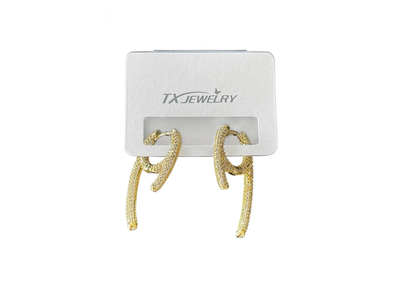 Altın Renk Taş Detaylı 14K Altın Kaplama TX Küpe (Çift)
