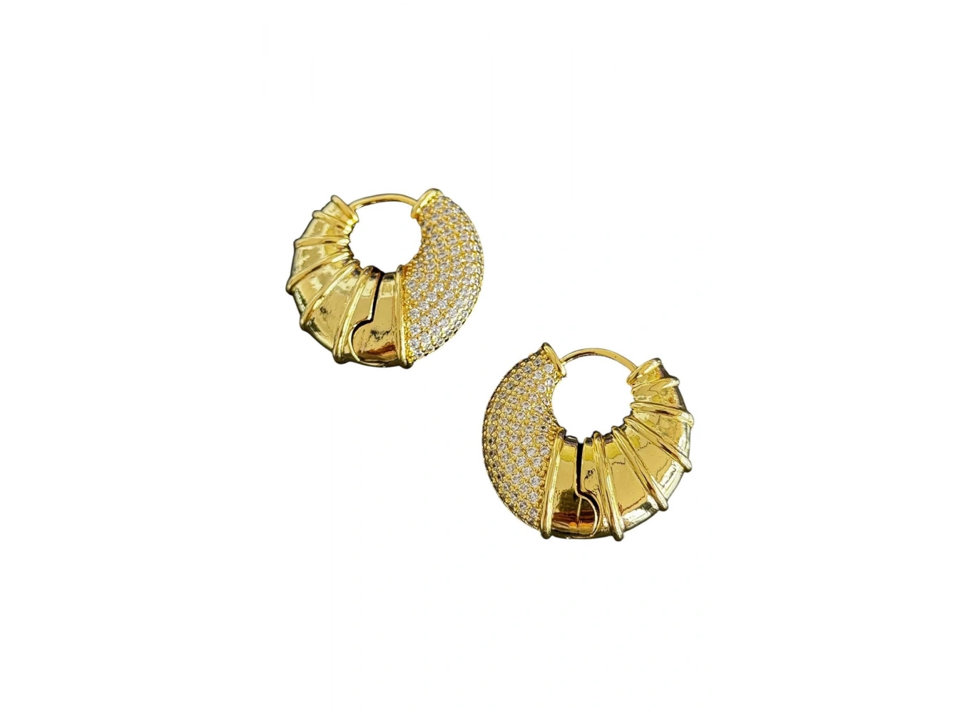 Altın Renk Taş Detaylı 14K Altın Kaplama TX Küpe (Çift)