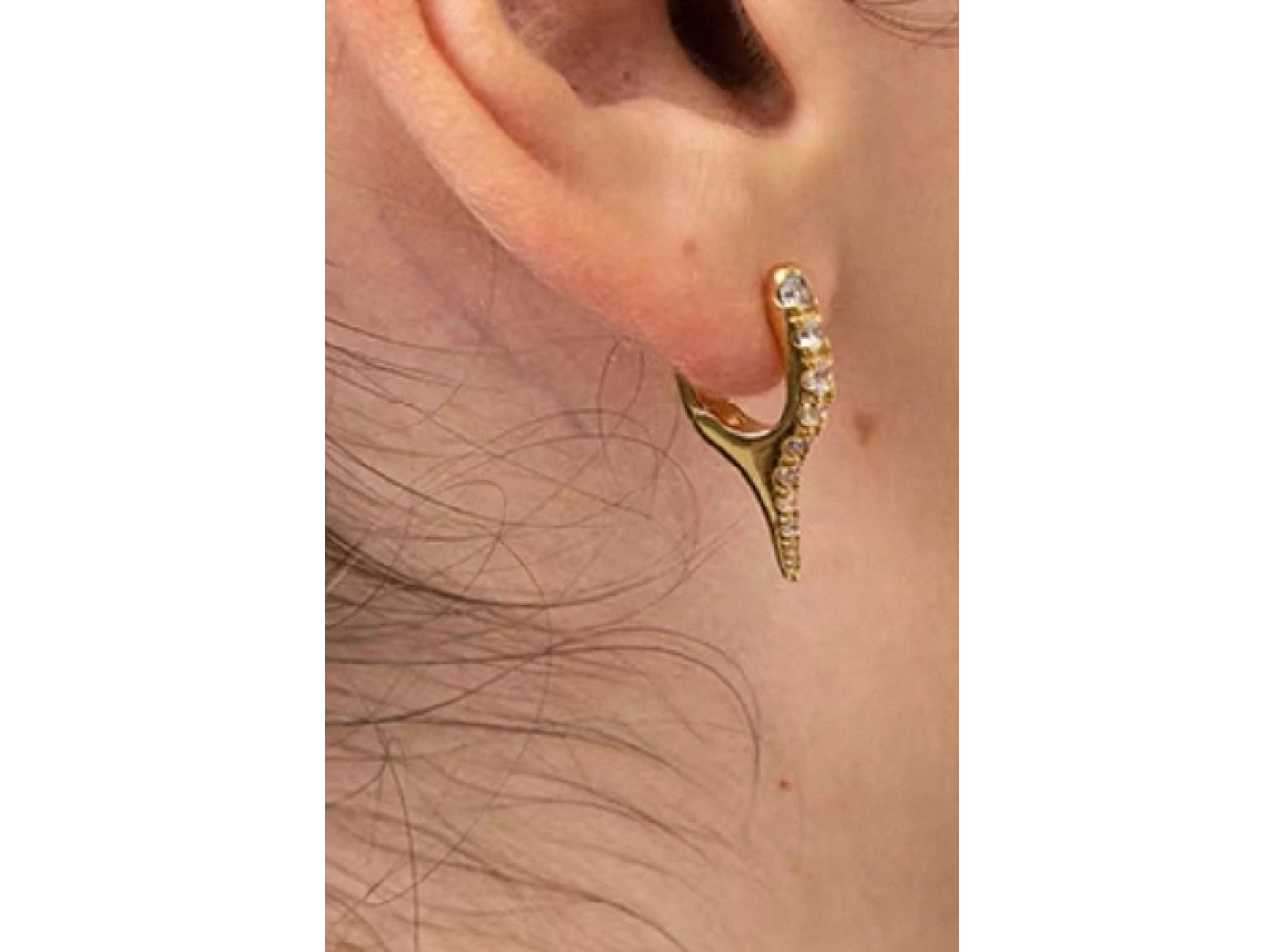 Altın Renk Taş Detaylı 14K Altın Kaplama TX Küpe (Çift)