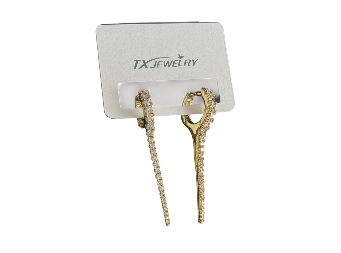 Altın Renk Taş Detaylı 14K Altın Kaplama TX Küpe (Çift)
