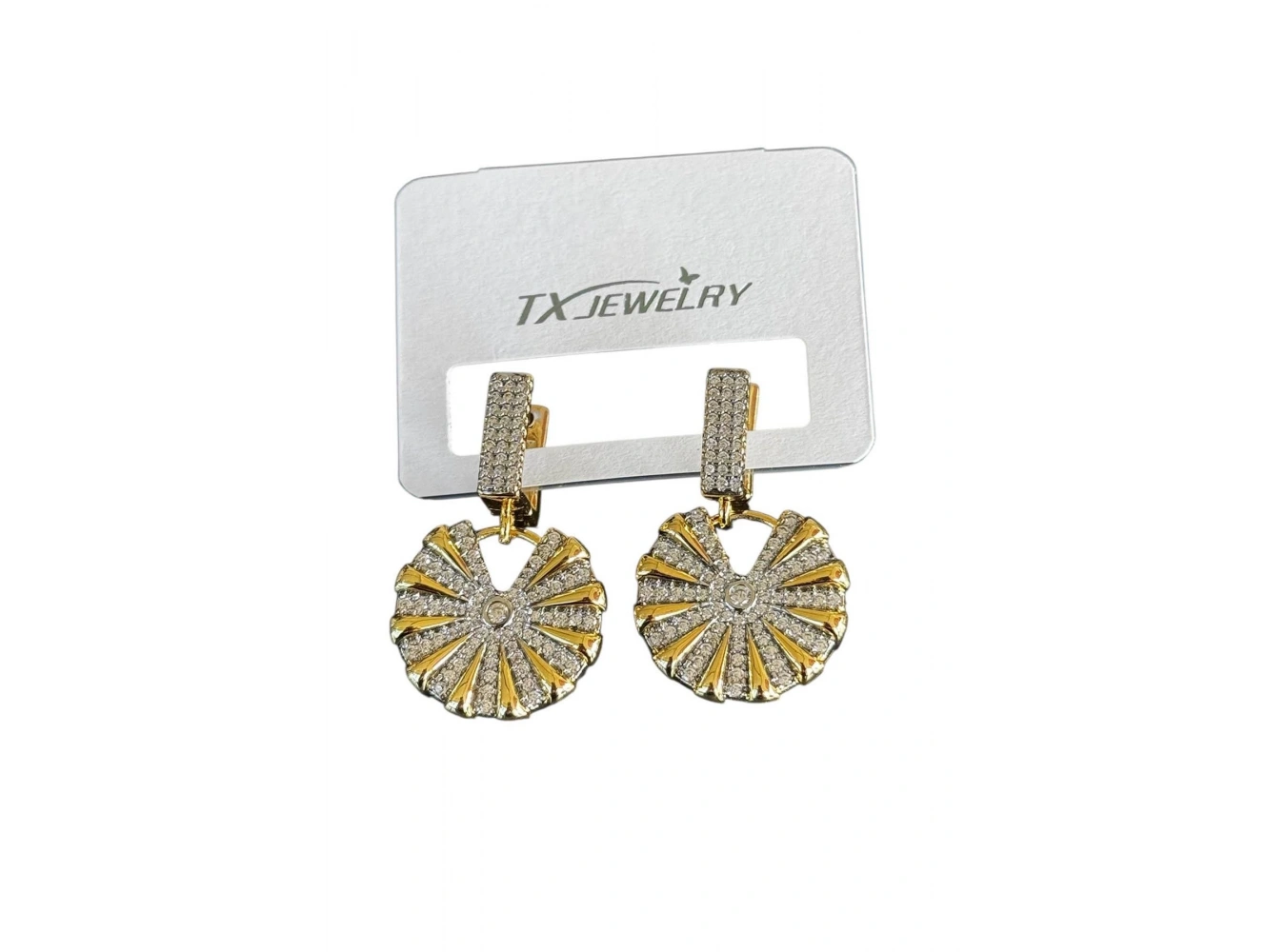 Altın Renk Taş Detaylı 14K Altın Kaplama TX Küpe (Çift)