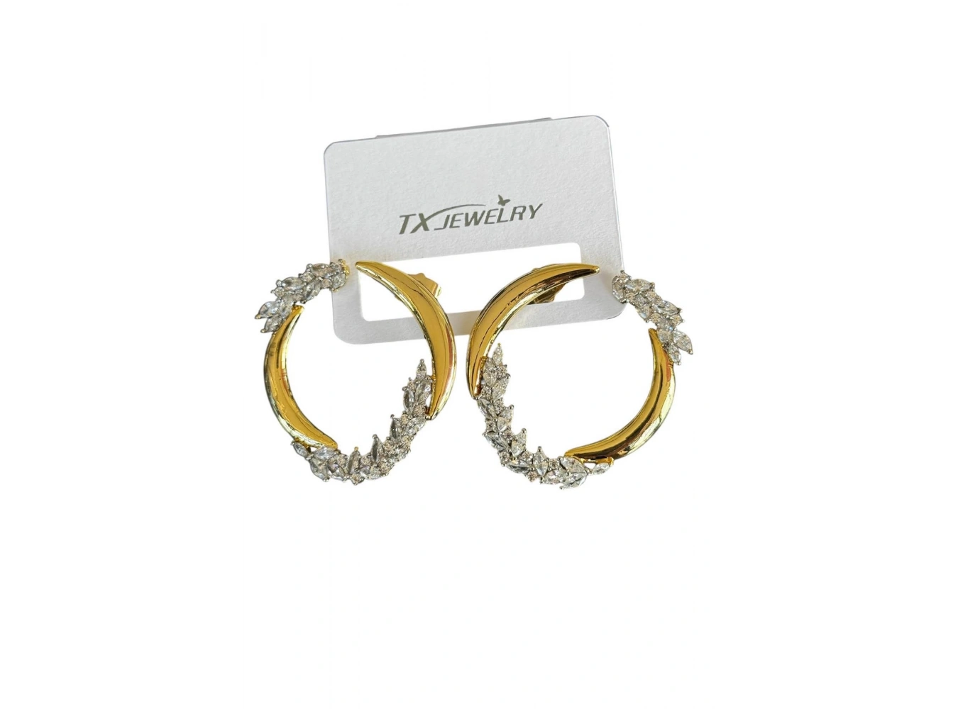 Altın Renk Taş Detaylı 14K Altın Kaplama TX Küpe (Çift)