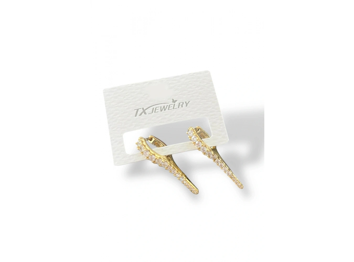 Altın Renk Taş Detaylı 14K Altın Kaplama TX Küpe (Çift)