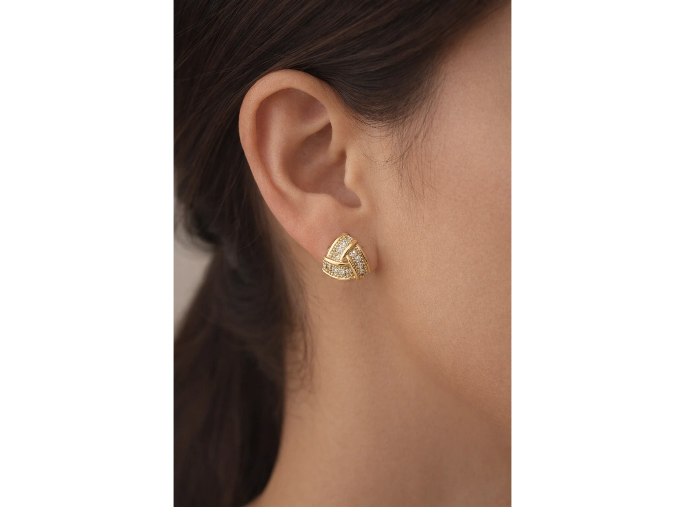 Altın Renk Taş Detaylı 14K Altın Kaplama Tx Küpe (Çift)