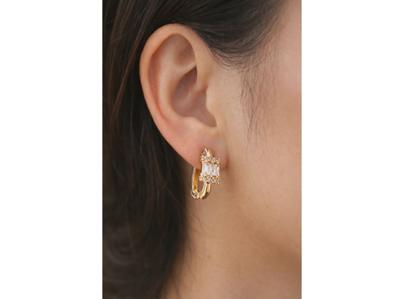 Altın Renk Taş Detaylı 14K Altın Kaplama Tx Küpe (Çift)