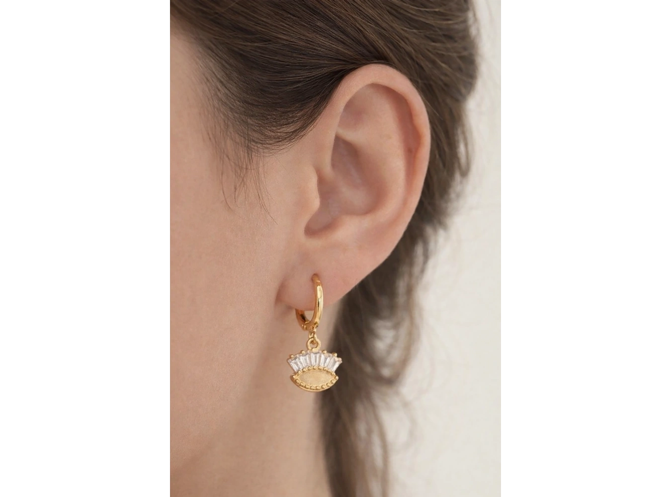 Altın Renk Taş Detaylı 14K Altın Kaplama Tx Küpe (Çift)