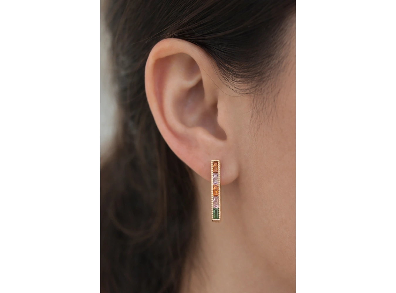 Altın Renk Taş Detaylı 14K Altın Kaplama Tx Küpe (Çift)