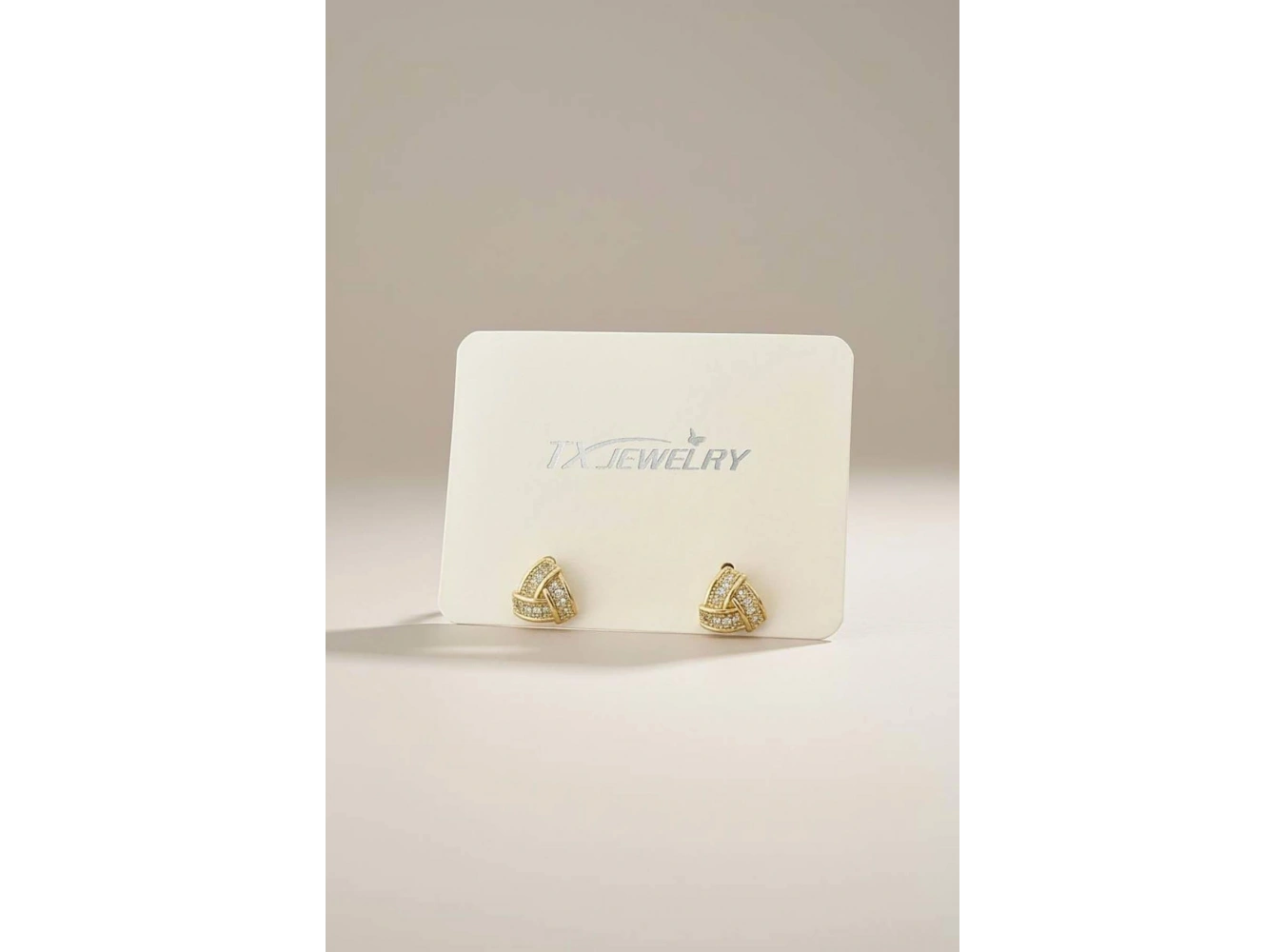 Altın Renk Taş Detaylı 14K Altın Kaplama Tx Küpe (Çift)