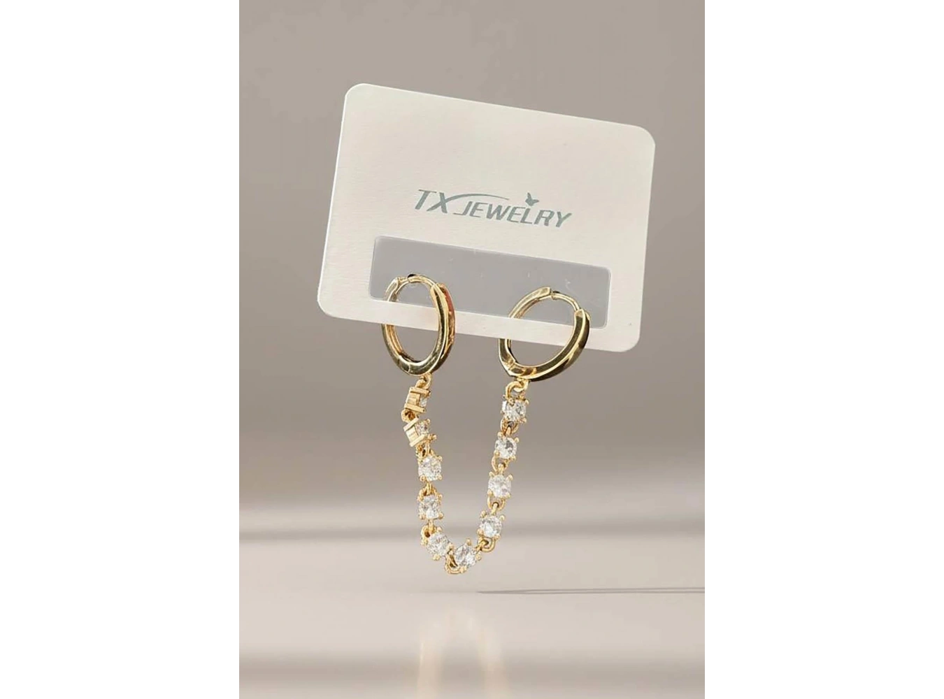 Altın Renk Taş Detaylı 14K Altın Kaplama Tx Küpe (Çift)