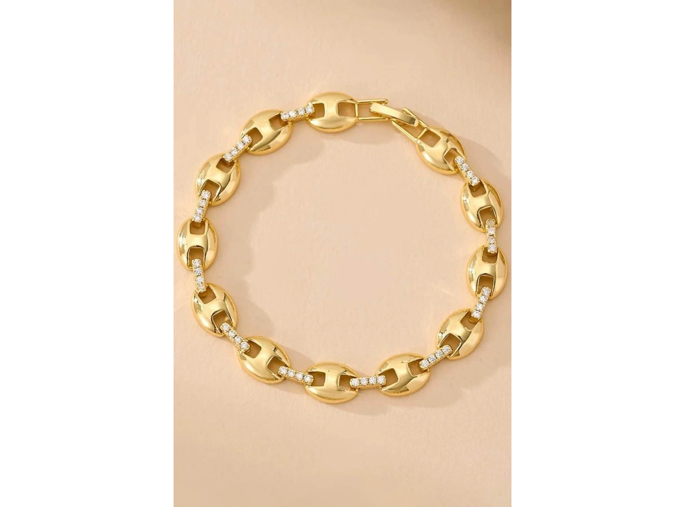 Altın Renk Taş Detaylı 14K Altın Kaplama VİP Bileklik