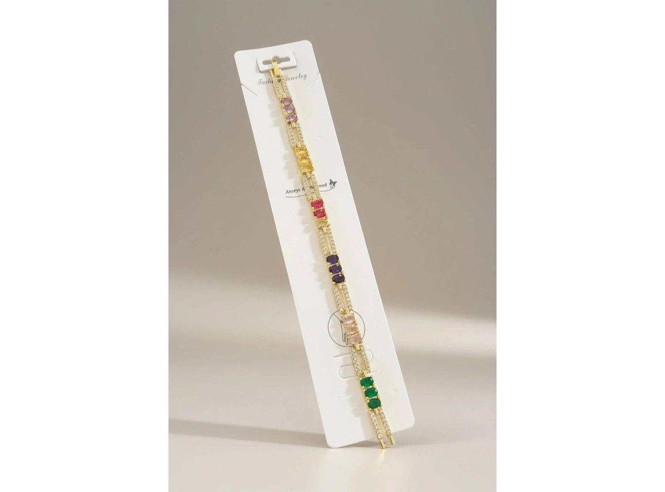 Altın Renk Taş Detaylı 14K Altın Kaplama VİP Bileklik