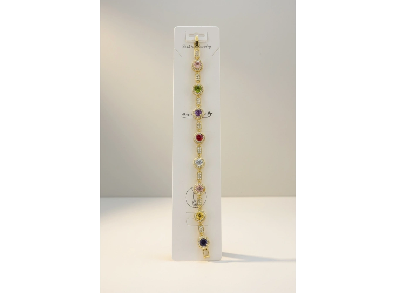 Altın Renk Taş Detaylı 14K Altın Kaplama VİP Bileklik