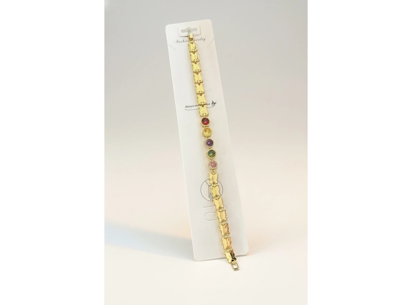 Altın Renk Taş Detaylı 14K Altın Kaplama VİP Bileklik