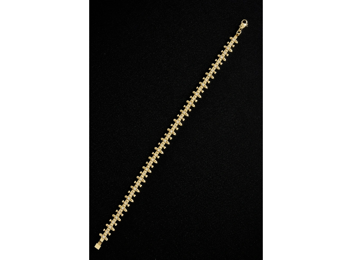 Altın Renk Taş Detaylı 14K Altın Kaplama VİP Bileklik