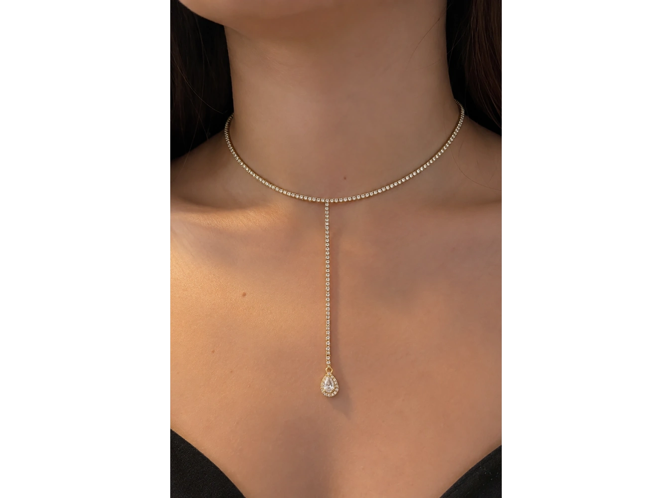 Altın Renk Taş Detaylı 14K Altın Kaplama Vip Choker Kolye