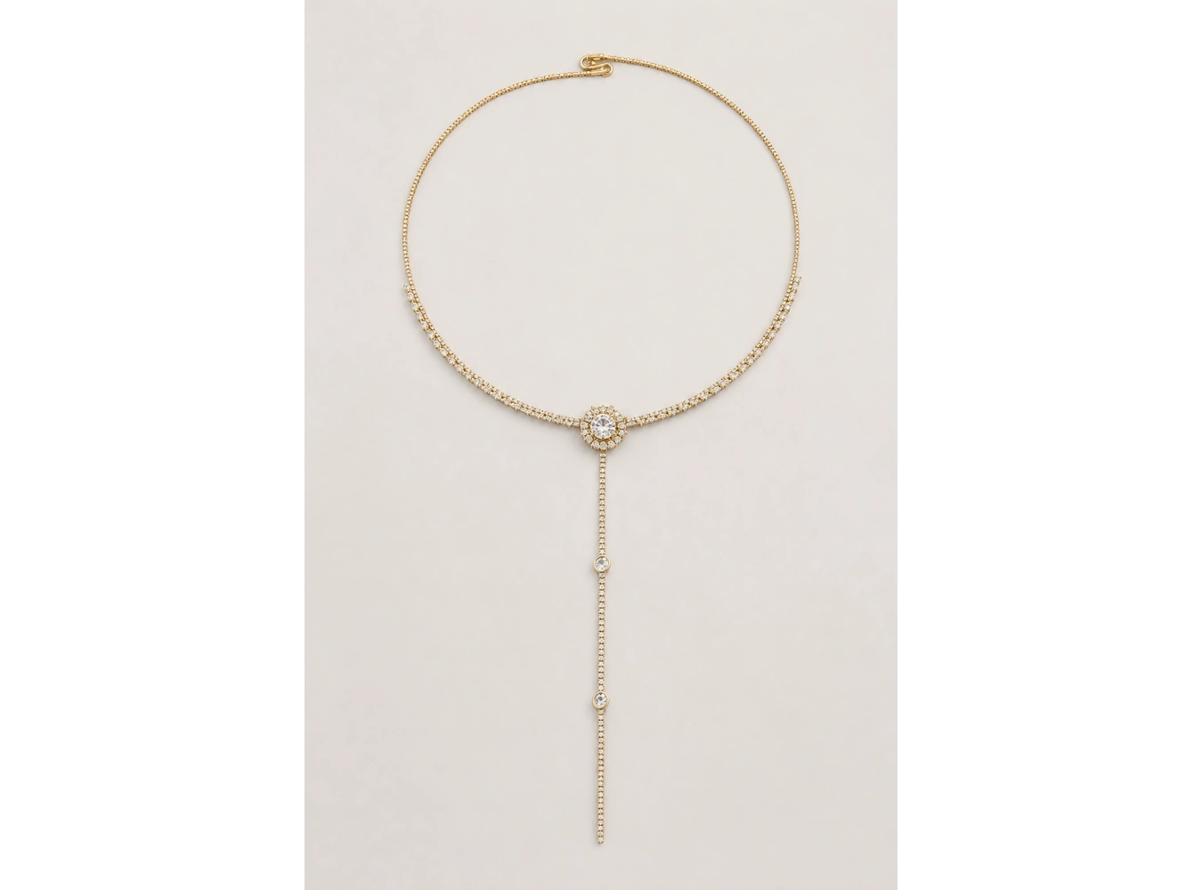 Altın Renk Taş Detaylı 14K Altın Kaplama Vip Choker Kolye