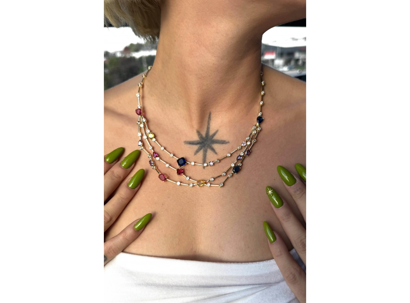 Altın Renk Taş Detaylı 14K Altın Kaplama VİP Kolye