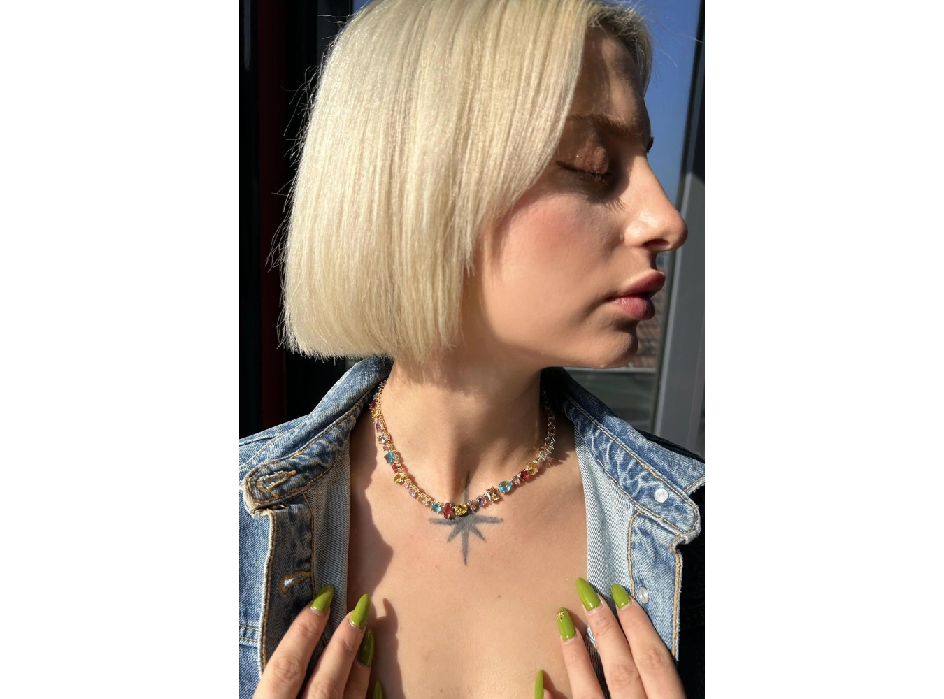 Altın Renk Taş Detaylı 14K Altın Kaplama VİP Kolye