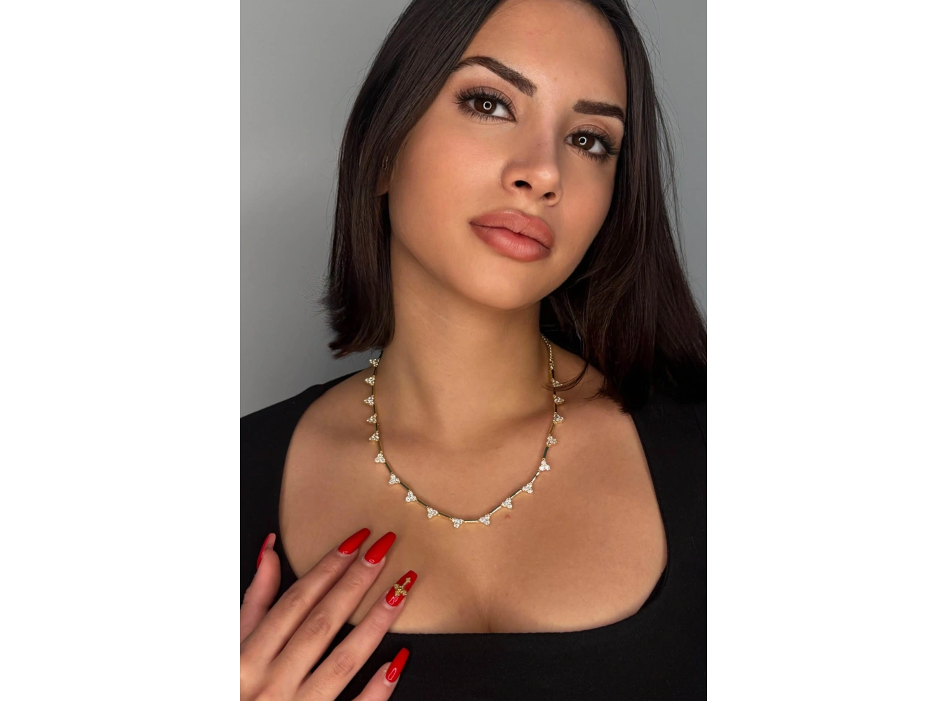 Altın Renk Taş Detaylı 14K Altın Kaplama VİP Kolye