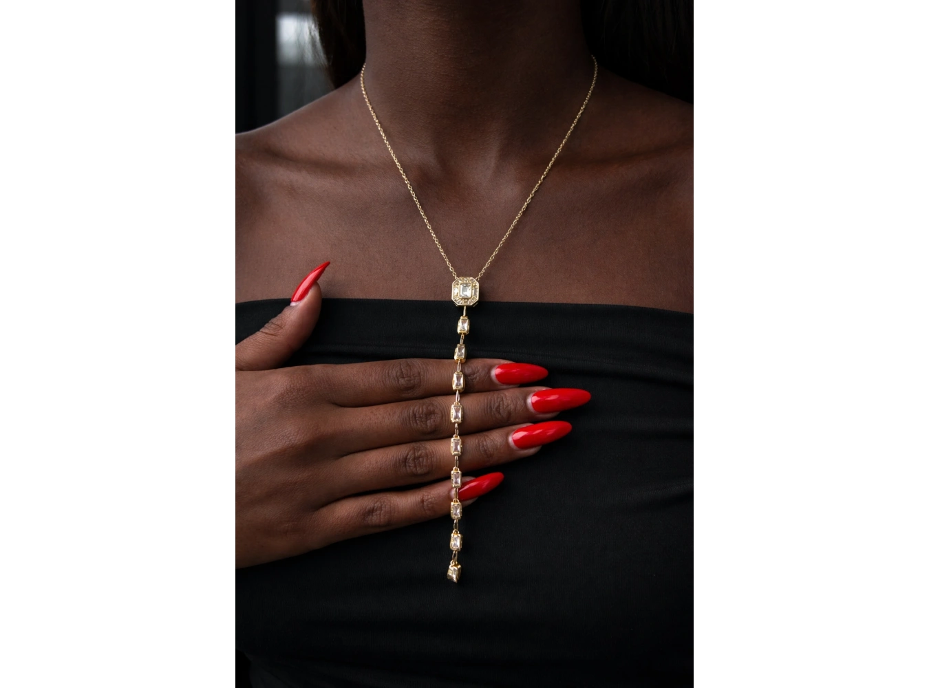 Altın Renk Taş Detaylı 14K Altın Kaplama VİP Y Kolye