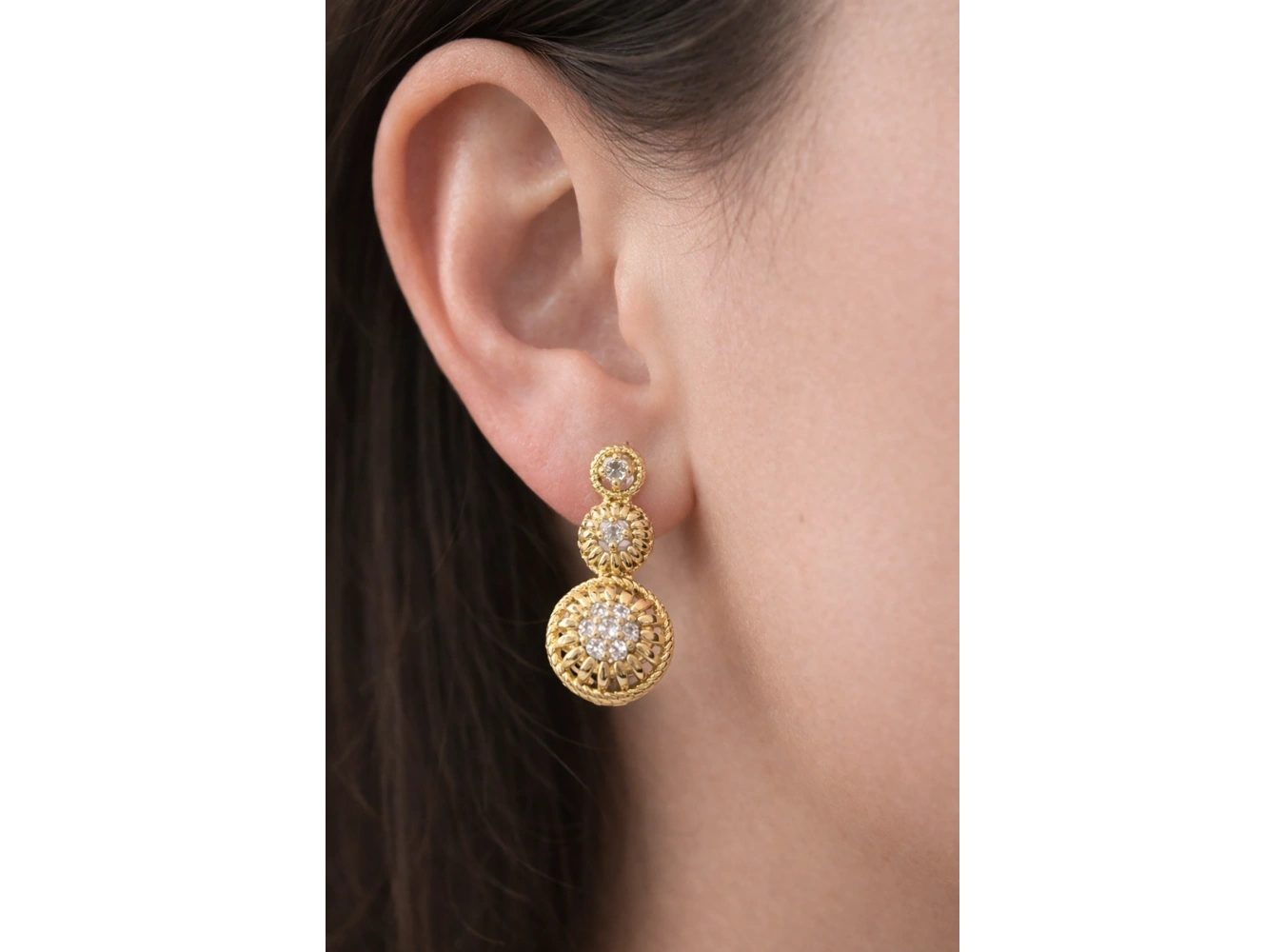 Altın Renk Taş Detaylı 14K Altın Kaplama Xuping Küpe (Çift)