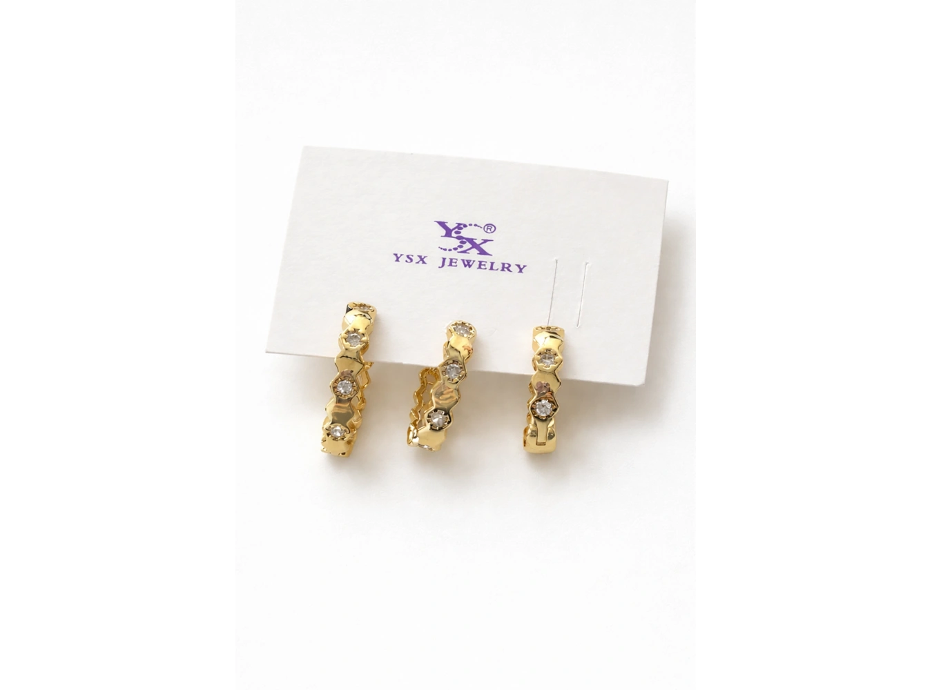 Altın Renk Taş Detaylı 3lü YSX Halka Küpe Set