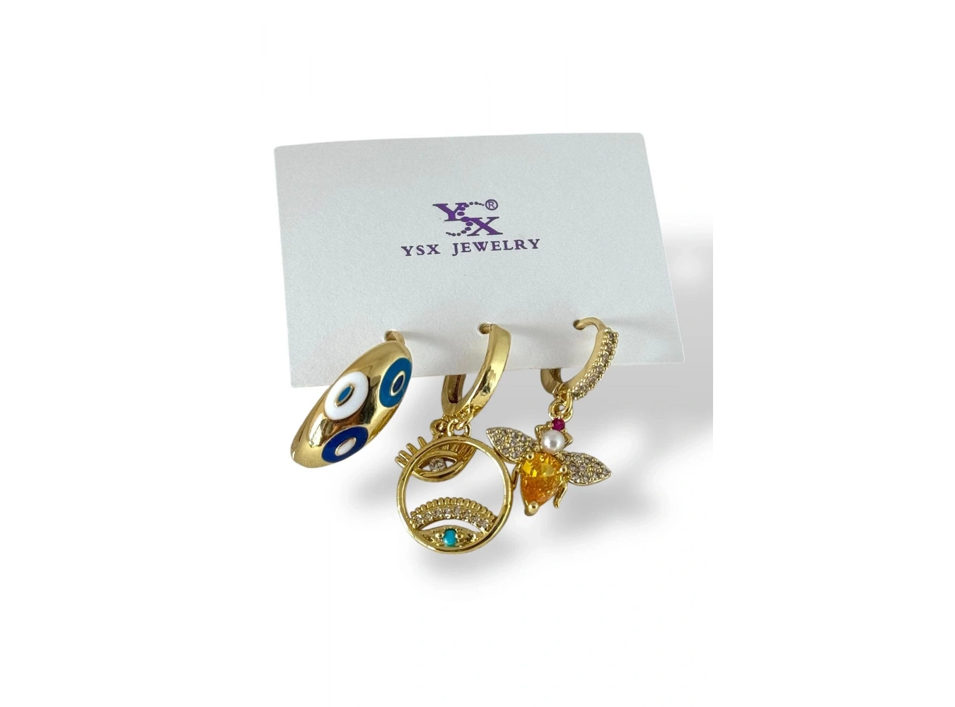 Altın Renk Taş Detaylı 3lü YSX Küpe Set