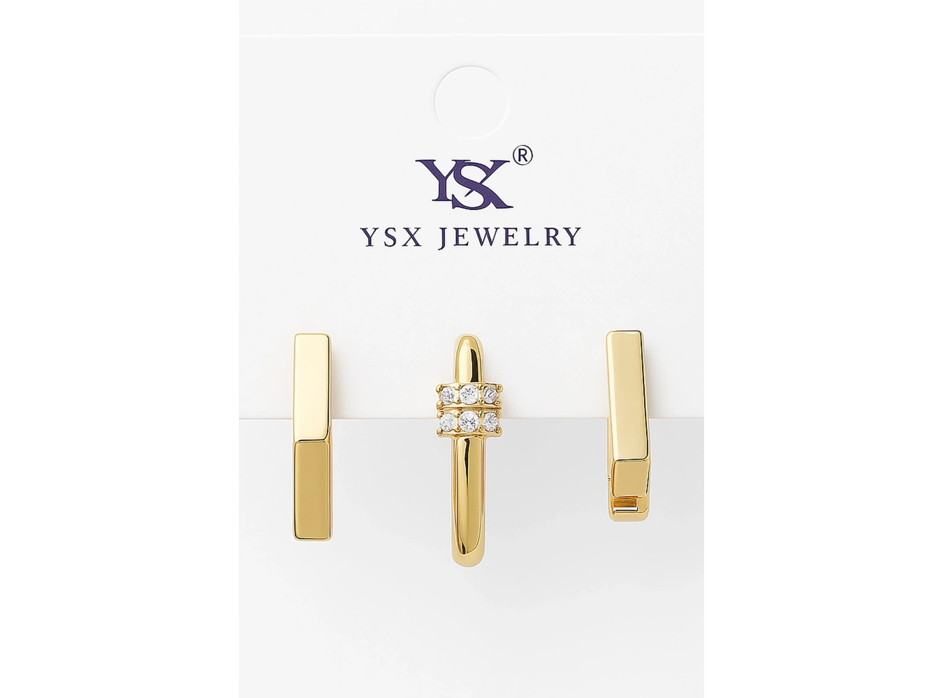 Altın Renk Taş Detaylı 3lü YSX Küpe Set