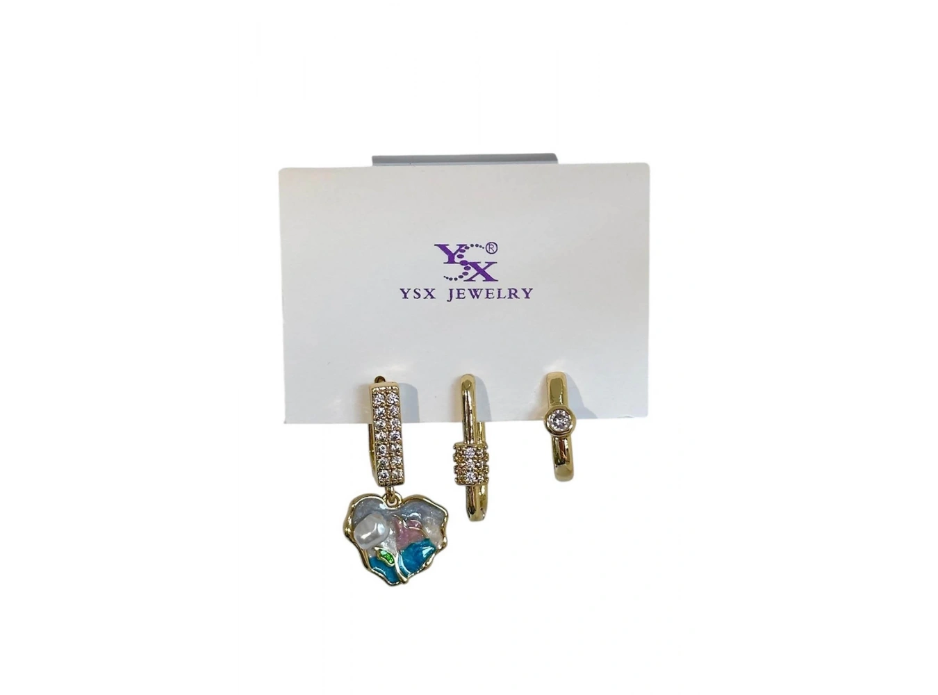 Altın Renk Taş Detaylı 3lü YSX Küpe Set