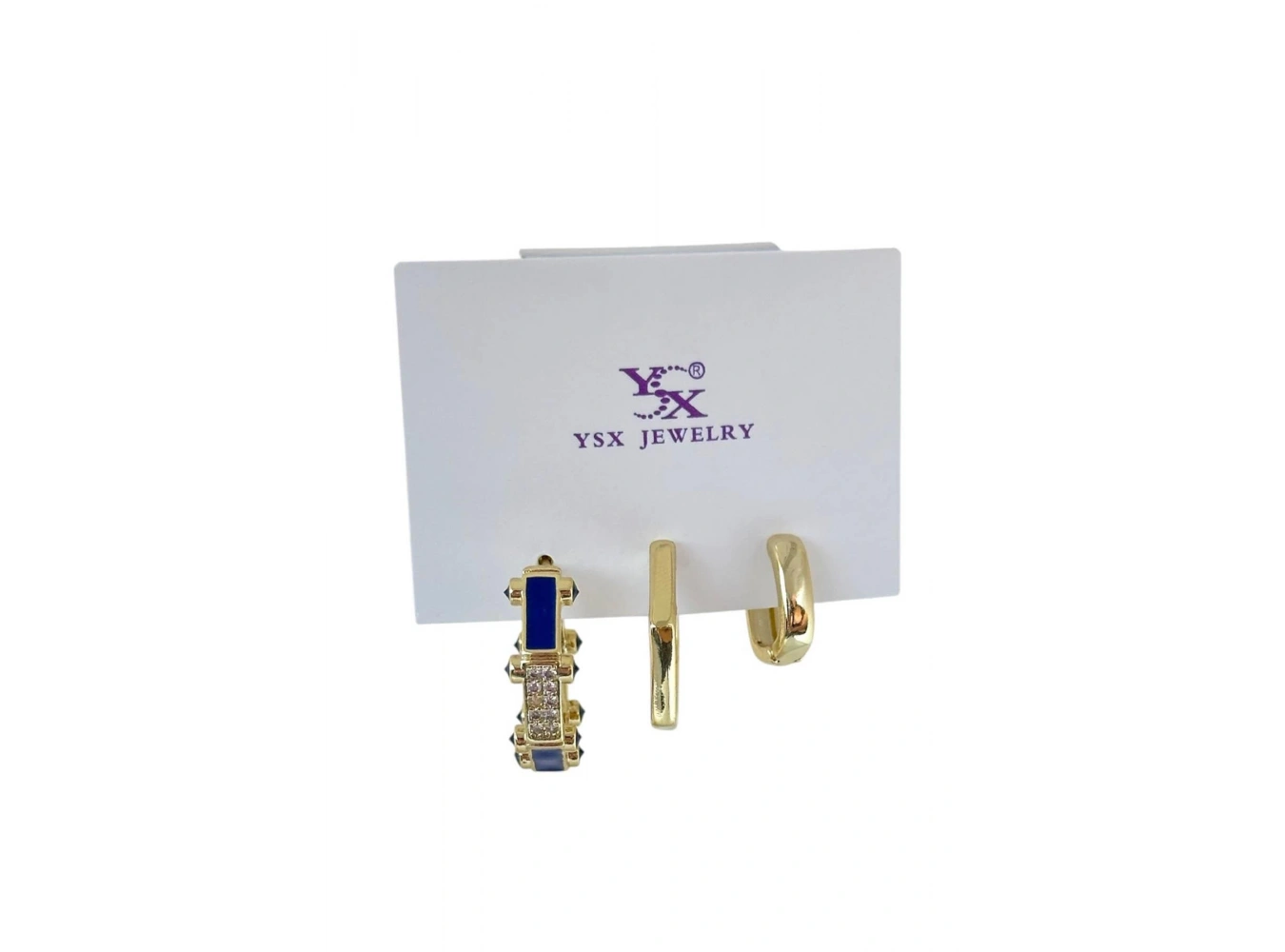 Altın Renk Taş Detaylı 3lü YSX Küpe Set