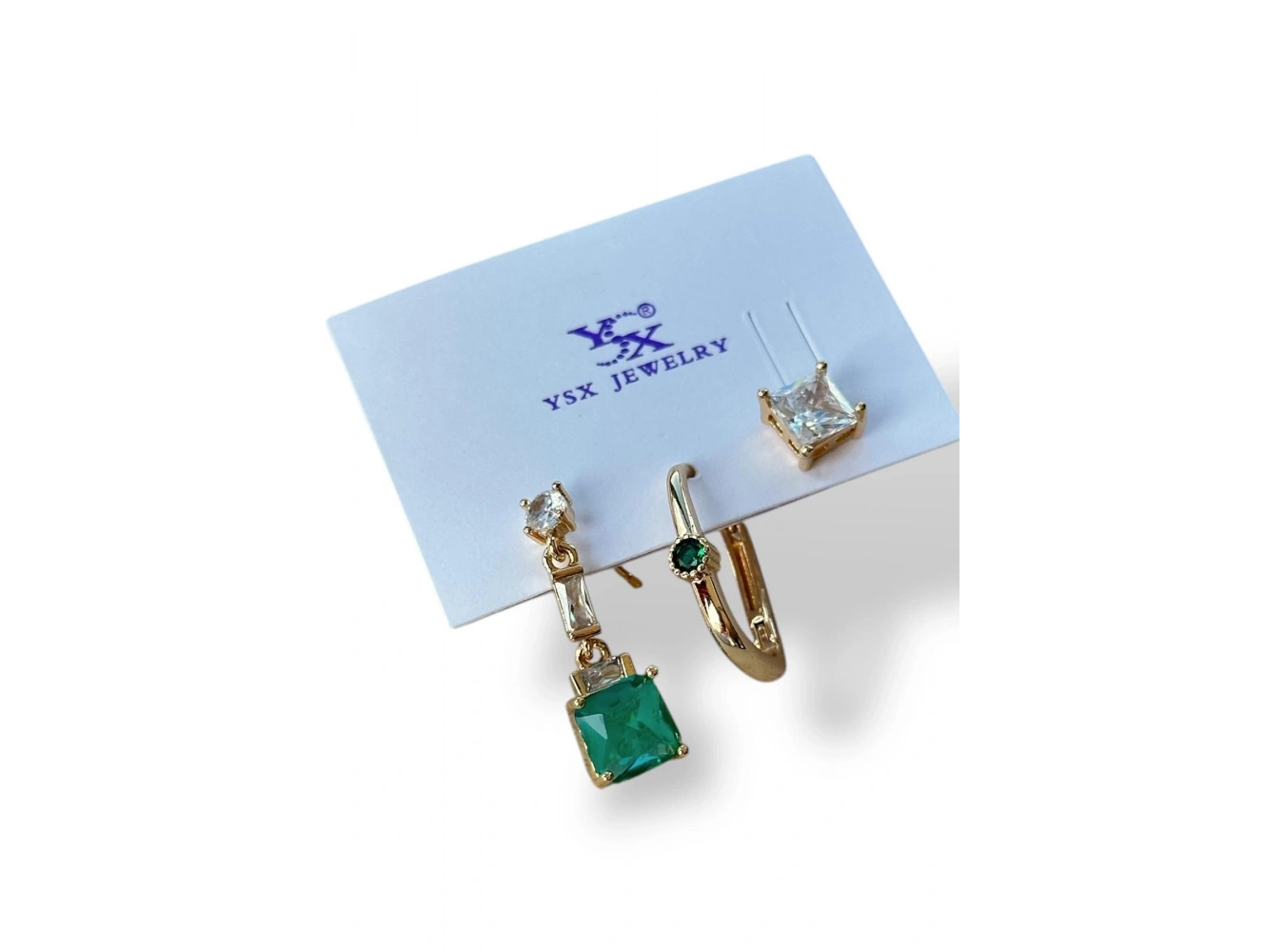 Altın Renk Taş Detaylı 3lü YSX Küpe Set