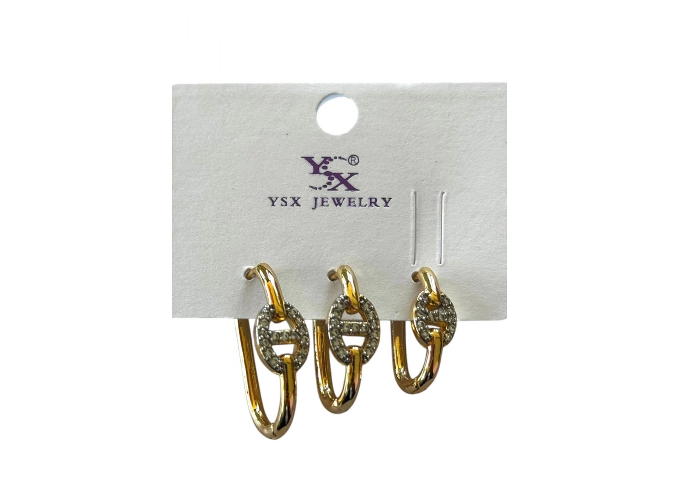 Altın Renk Taş Detaylı 3lü YSX Küpe Set