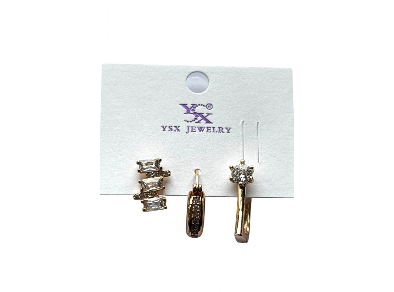 Altın Renk Taş Detaylı 3lü YSX Küpe Set