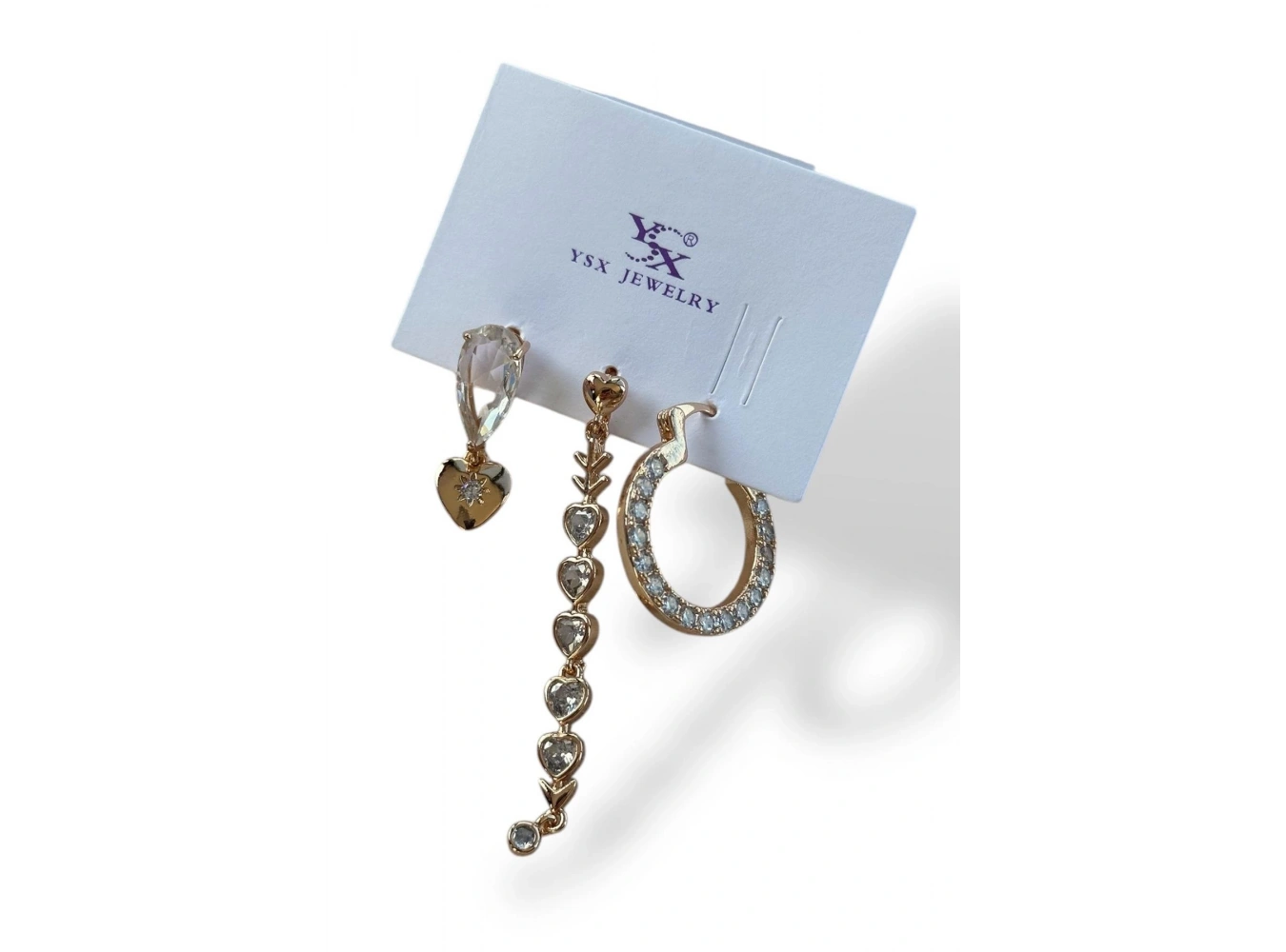 Altın Renk Taş Detaylı 3lü YSX Küpe Set